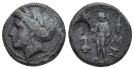 Greek
THRACE. Sestos. (Circa 300 BC)
AE Bronze (18.1mm 5.89g)
Obv: Wreathed head of Persephone left
Rev: Hermes standing left, holding kerykeion; ...
