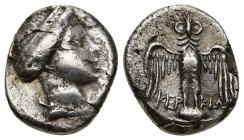 Greek
PONTOS. Amisos (Circa 250 BC). Magistrate Kerkios.
AR drachm (14.9mm 3.6g)
Obv: Turreted, draped bust of Hera right
Rev: KE-ΡKI across field...