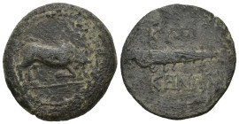 Greek
MYSIA. Kyzikos. (circa 200-100 BC).
AE Bronze (25mm 7.26g)
Obv: Bull butting right
Rev: KVZI / KHNΩN. Torch.
Von Fritze III 29; SNG France ...