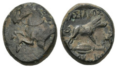 Greek
KINGS OF BITHYNIA Prusias II Cynegos (182-149 BC)
AE Bronze (13.3mm 3.44g)
Obv: Forepart of horse left
Rev: ΒΑΣΙΛΕΩΣ / ΠΡΟΥΣΙΟΥ. Boar advanc...