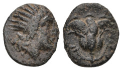 Greek
ISLANDS off CARICA. Rhodos. Rhodes. (Circa 166-88 BC).
AE chalkon (11.67mm 1.34g).
Obv: Radiate head of Helios right
Rev: P-O, rose with bud...