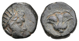 Greek
ISLANDS off CARICA. Rhodos. Rhodes. (Circa 166-88 BC).
AE chalkon (11.89mm 1.43g).
Obv: Radiate head of Helios right
Rev: P-O, rose with bud...