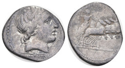 Roman Republican
Gargilius, Ogulnius, and Vergilius (86 BC). Rome mint.
AR Denarius (17.7mm 5.34g)
Obv: Laureate head of Apollo right; thunderbolt ...