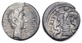 Roman Republican
Octavian (44-27 BC). Uncertain Italian mint or Ephesus
AR Quinarius (13.68mm 1.71g)
Obv: CAESAR Bare head of Augustus to right.
R...