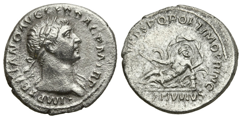 Roman Imperial
Trajan (98-117 AD). Rome
AR Denarius (19.59mm 2.81g).
Obv: IMP...