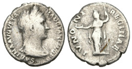 Roman Imperial
Sabina, Augusta (128-137 AD). Rome
AR Denarius (16mm 3.11g)
Obv: SABINA AVGVSTA HADRIANI AVG P P, diademed and draped bust right
Re...