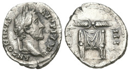 Roman Imperial
Antoninus Pius (138-161 AD). Rome.
AR Denarius (17.9mm 2.54g)
Obv: ANTONINVS AVG PIVS P P. Laureate head right.
Rev: COS IIII. Thun...