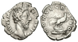 Roman Imperial
Divus Marcus Aurelius (Died 180 AD). Rome
AR Denarius (18.1mm 2.53g)
Obv: DIVVS M ANTONINVS PIVS. Bare head right.
Rev: CONSECRATIO...