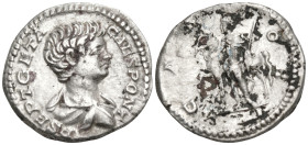 Roman Imperial
Geta, Caesar (198-209 AD). Rome
AR Denarius (19.9mm 3.28g).
Obv: P SEPT GETA CAES PONT. Bareheaded, draped and cuirassed bust of Get...