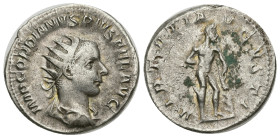 Roman Imperial
Gordian III (238-244). Rome.
AR Antoninianus (22.26mm 4.61g)
Obv: IMP GORDIANVS PIVS FEL AVG. Radiate, draped and cuirassed bust rig...