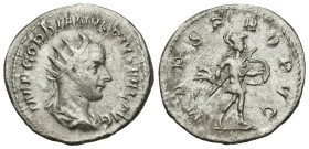 Roman Imperial
Gordian III (238-244 AD). Rome
AR Antoninianus (22.2mm 3.41g)
Obv: IMP GORDIANVS PIVS FEL AVG Radiate, draped and cuirassed bust of ...