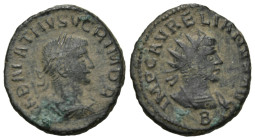 Roman Imperial
Aurelian with Vabalathus (270-275 AD).Antioch
AE Antoninianus (20mm 3.48g)
Obv: IMP C AVRELIANVS AVG / B Radiate and cuirassed bust ...