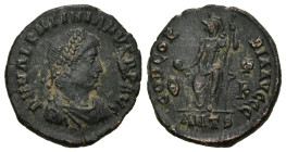 Roman Imperial
Valentinian II (375-392 AD). Antioch
AE Follis (17.7mm 3.14g)
Obv: D N VALENTINIANVS P F AVG, pearl-diademed, draped and cuirassed b...