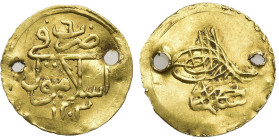 Islamic
OTTOMAN EMPIRE. Selim III (1203-1222 AH / 1789-1807 AD). Islambul (Constantinople).
GOLD Findiq (15.2mm 0.83g)
Obv: Toughra.
Rev: Legend w...