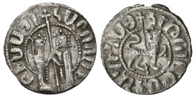 World
Armenia, Cilician Armenia. Hetoum I (1226-1270 AD)
AR Tram. (21.06mm 2.74g)
Obv: Hetoum and Queen Zabel standing facing, holding long cross b...