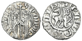 World
Armenia, Cilician Armenia. Hetoum I (1226-1270 AD)
AR Tram. (20.09mm 2.72g)
Obv: Hetoum and Queen Zabel standing facing, holding long cross b...