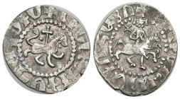 World
Armenia. Cilician Armenia. Levon III (1301-1307 AD)
AR Tram. (19.76mm 2.15g)
Obv: Levon III on horseback riding right, head facing, holding c...