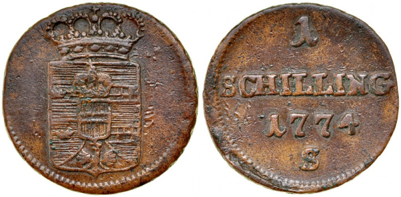 Monety dla Galicji i Lodomerii, Szeląg 1774, Wiedeń. Kop. 9195, Kam 472, Plage 1...