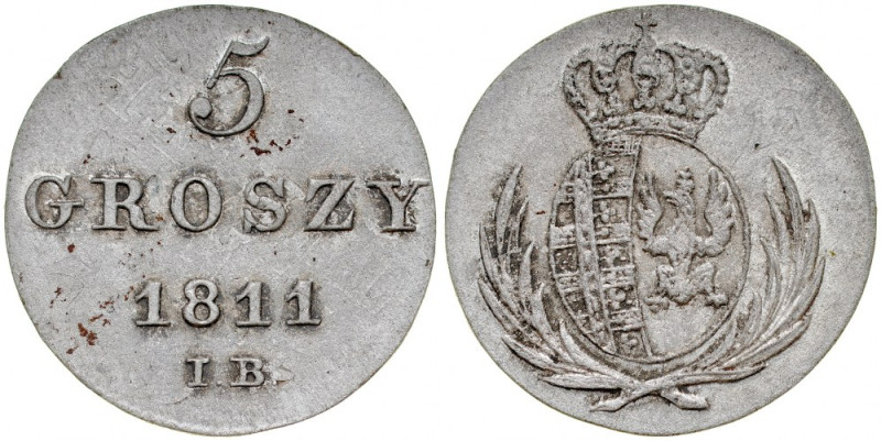 Księstwo Warszawskie, 5 groszy 1811 IB, Warszawa. Kop. 3684, Kam. 550, Gum. 2467...