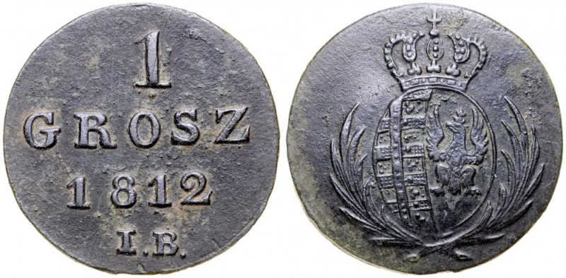 Księstwo Warszawskie, Grosz 1812 IB, Warszawa. Kop. 3674, Gum. 2461, atrakcyjna,...