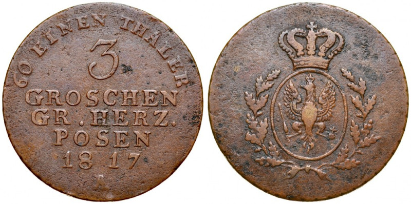 Wielkie Księstwo Poznańskie, 3 grosze 1917 A, Berlin. Kop. 9302,&nbsp; Iger WKP....