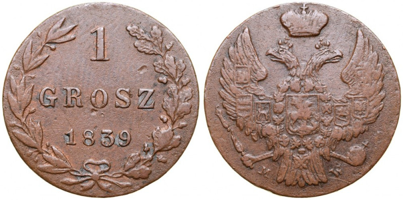 Królestwo Polskie, Grosz 1839 MW, Warszawa. Kopicki 9344, Plage 254, Bitkin 1225...