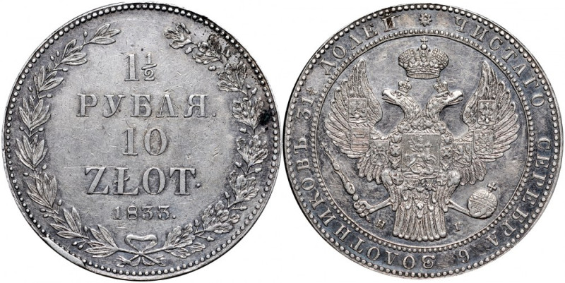 Zabór Rosyjski, Mikołaj I 1826-1855, 1 1/2 rubla, 10 złotych 1833 NG, St. Peters...