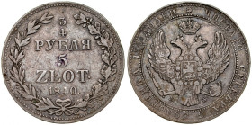 Zabór Rosyjski, Mikołaj I 1826-1855, 3/4 rubla, 5 złotych 1840 MW, Warszawa.
