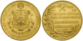 Medal autorstwa O. Schultz'a z 1900 roku wykonany na zamówienie radcy królewskiego Hermanna Guttlera na szczęście i błogosławieństwo kopalni złota i g...