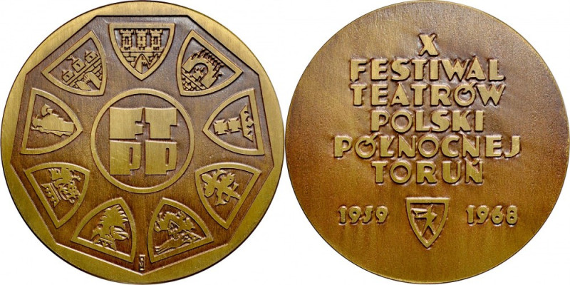 Medal wybity w 1968 roku poświęcony 10 Festiwalowi Teatrów Polski Północnej w To...