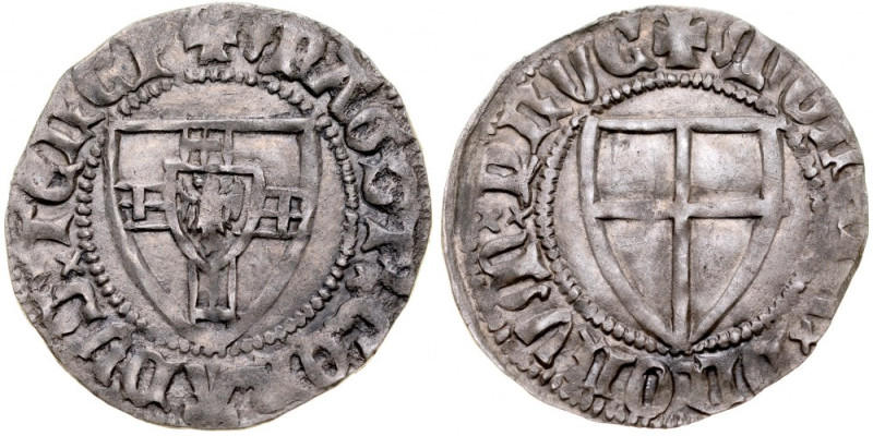 Winrych von Kniprode 1351-1382, Szeląg, Av.: Tarcza wielkiego mistrza, Rv.: Tarc...