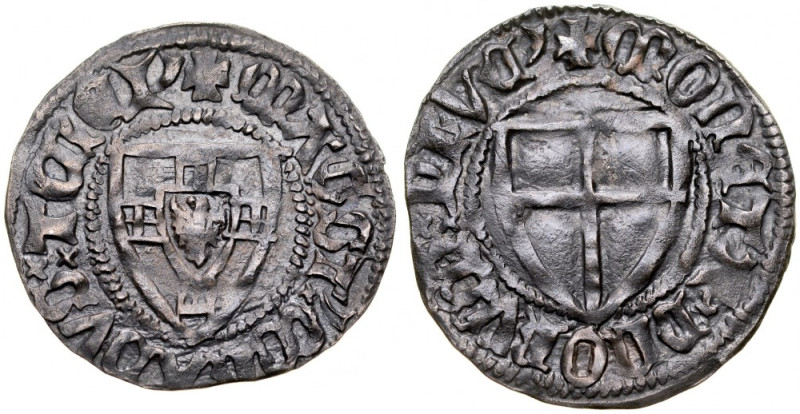 Konrad von Jungingen 1393-1407, Szeląg, Av.: Tarcza wielkiego mistrza, Rv.: Tarc...