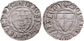 Henryk von Plauen 1410-1413, Szeląg, Av.: Tarcza wielkiego mistrza, Rv.: Tarcza krzyżacka, Malbork, Torun.