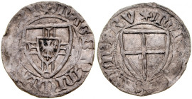 Michał Kuchmeister von Sterberg 1414-1422, Szeląg, Av.: Tarcza wielkiego mistrza, Rv.: Tarcza krzyżacka, Gdańsk.