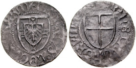 Henryk I Reuss von Plauen 1467-1470, Szeląg, Av.: Tarcza wielkiego mistrza, Rv.: Tarcza krzyżacka, Królewiec.