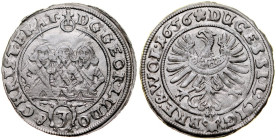 Śląsk, Księstwo Legnicko-Brzesko-Wołowskie, Jerzy III Brzeski, Ludwik IV i Chrystian Wołowsko-Oławski 1639-1663, 3 krajcary 1656 E-W, Brzeg.