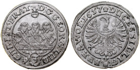 Śląsk, Księstwo Legnicko-Brzesko-Wołowskie, Jerzy III Brzeski, Ludwik IV i Chrystian Wołowsko-Oławski 1639-1663, 3 krajcary 1657 E-W, Brzeg.