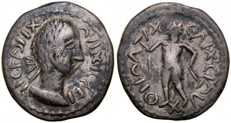 Regnum Barbaricum, imiatacja, Denar, Antoninus Pius, II w ne., Av.: Zbarbaryzowa...