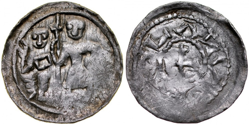 Bolesław III Krzywousty 1107-1138, Denar, Av.: Książę i Św. Wojciech, Rv.: Krzyż...