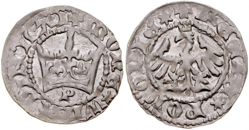 Władysław Jagiełło 1386-1434, Półgrosz, Kraków, Av.: Korona, pod nią litera P, R...