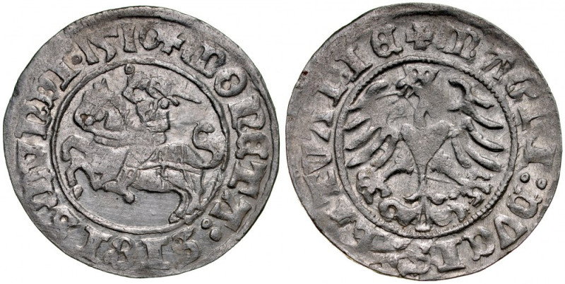 Zygmunt I Stary 1506-1548, Półgrosz 1510, Wilno. Kop. 3132,&nbsp; Gum. 507, atra...