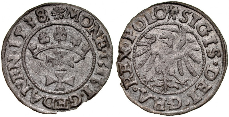 Zygmunt I Stary 1506-1548, Szeląg 1539, Gdańsk. Kop. 7278, Gum. 553,&nbsp;dobrze...