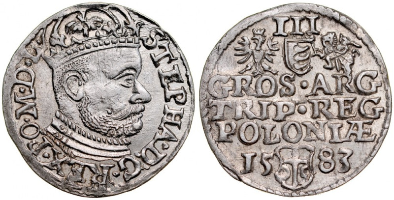 Stefan Batory 1576-1586, Trojak 1583, Olkusz. Bez liter ID. Kop. 521, Iger O.83....