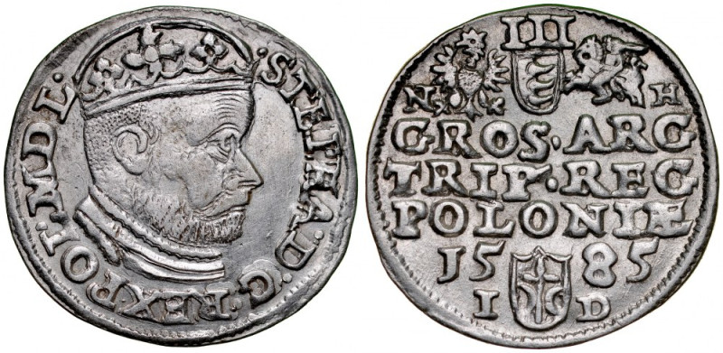 Stefan Batory 1576-1586, Trojak 1585 I-D/N-H, Olkusz. Kop. 533, Iger O.85.3, Gum...