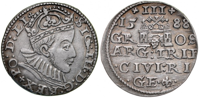 Zygmunt III 1587-1632, Trojak 1588, Ryga. Kop. 8177, Iger R.88.1, delikatna paty...