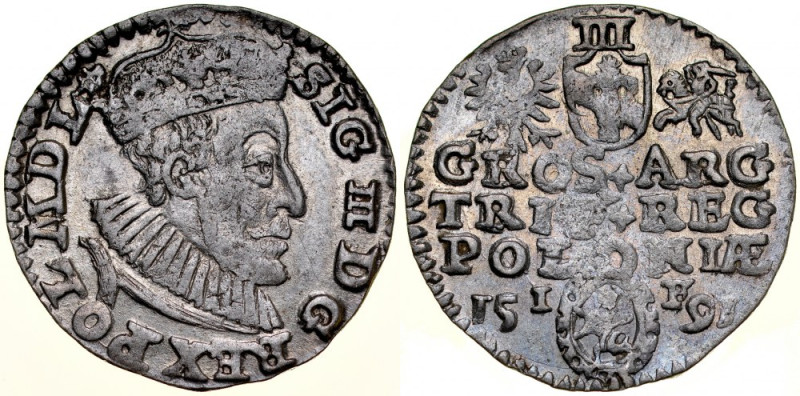 Zygmunt III 1587-1632, Trojak 1591, Olkusz. Kop. 940, Iger O.91.1.a, połysk menn...