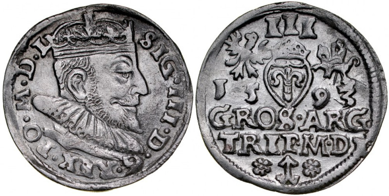 Zygmunt III 1587-1632, Trojak 1593, Wilno. Kop. 3521, Gum. 1334, połysk tła, mie...