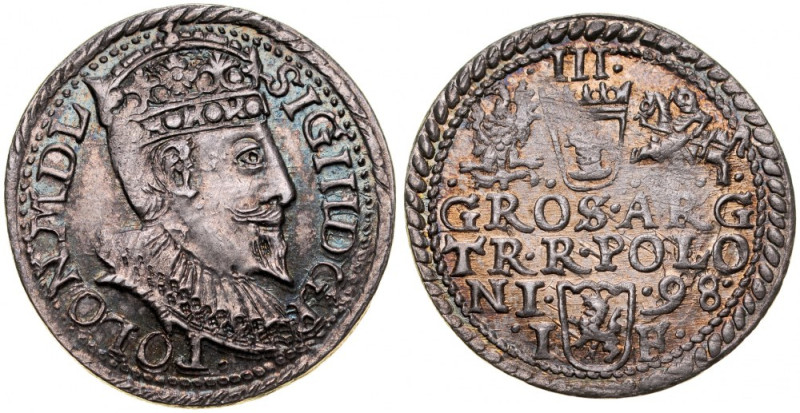 Zygmunt III 1587-1632, Trojak 1598, Olkusz. Kop. 1107, Iger O.98.1.var, Gum. 107...