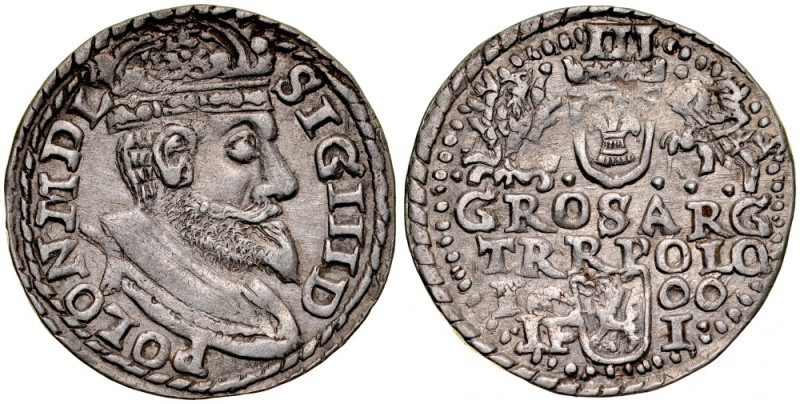 Zygmunt III 1587-1632, Trojak 1600, Olkusz. Kop. 1148, Iger O.00.2.a var tam POL...