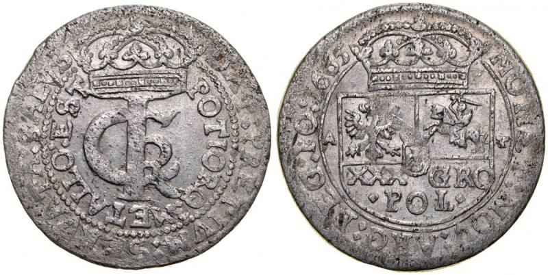 Jan II Kazimierz 1649-1668, Tymf 1665, Bydgoszcz, Kraków. REG PO Kop. 1788, Gum....